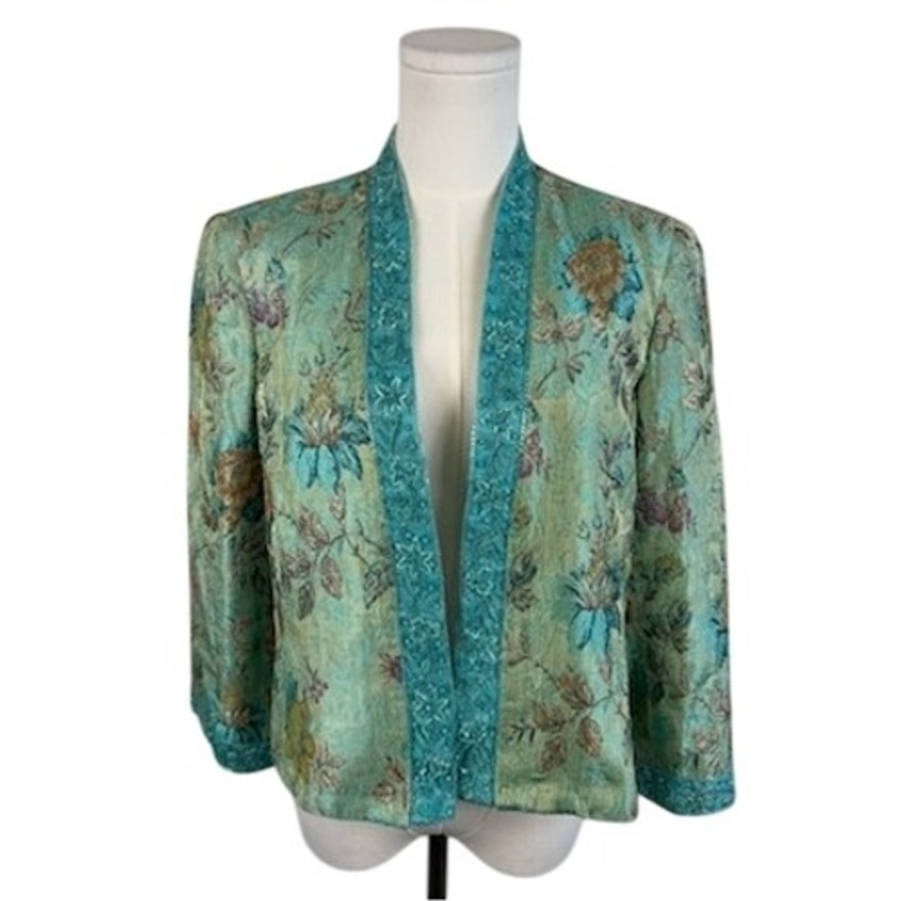 Neiman Marcus Blazer Women's Size 8 Green Floral Crystal Beaded